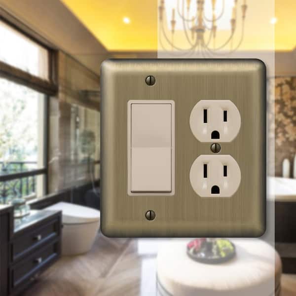 Brass 2-Gang 1-Decorator/Rocker/1-Duplex Wall Plate (1-Pack)
