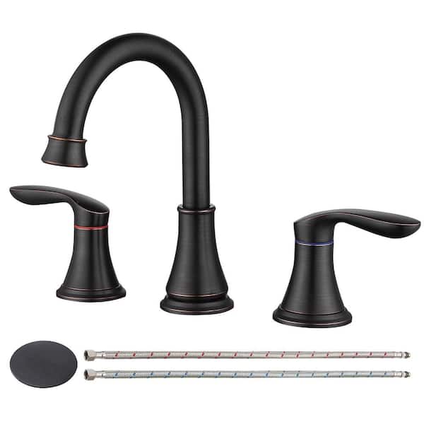 YONKI SUNSHIN INC 8 in. Widespread Double Handle Bathroom Faucet with 360° Swivel Spout and Pop Up Drain Assembly in Oil-Rubbed Bronze