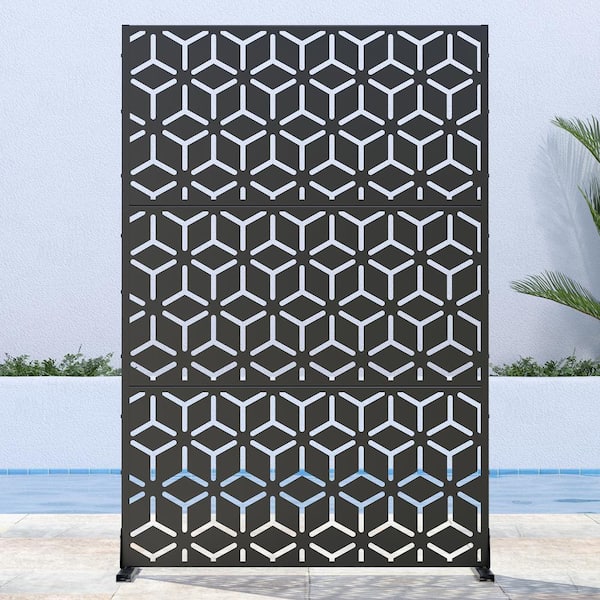 Lirago 72 in. H x 47 in. W Black Outdoor Metal Privacy Screen Garden Fence Wall Applique
