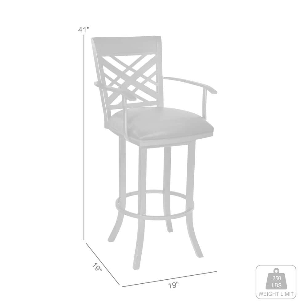 Brown Metal and Leather Swivel Counter Stool with Armrests