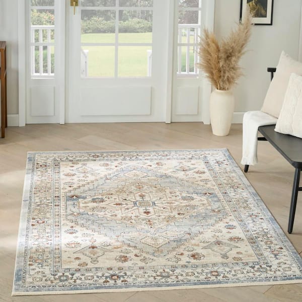 Pardis Blue Taupe 4 ft. x 6 ft. Center medallion Traditional Area Rug