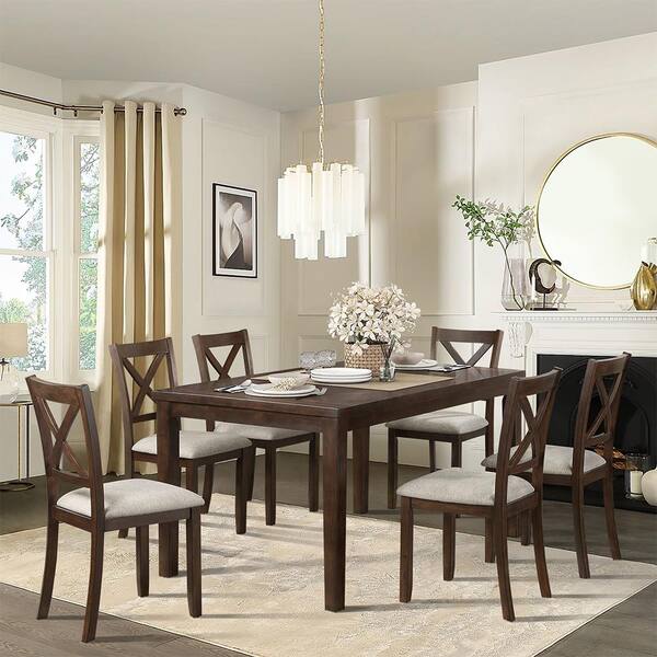 Lexicon Challis 7 Piece Wood and Fabric Dining Set in Dark Cherry