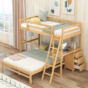 Natural Twin over Full Bunk Bed with Desk and 3 Drawers