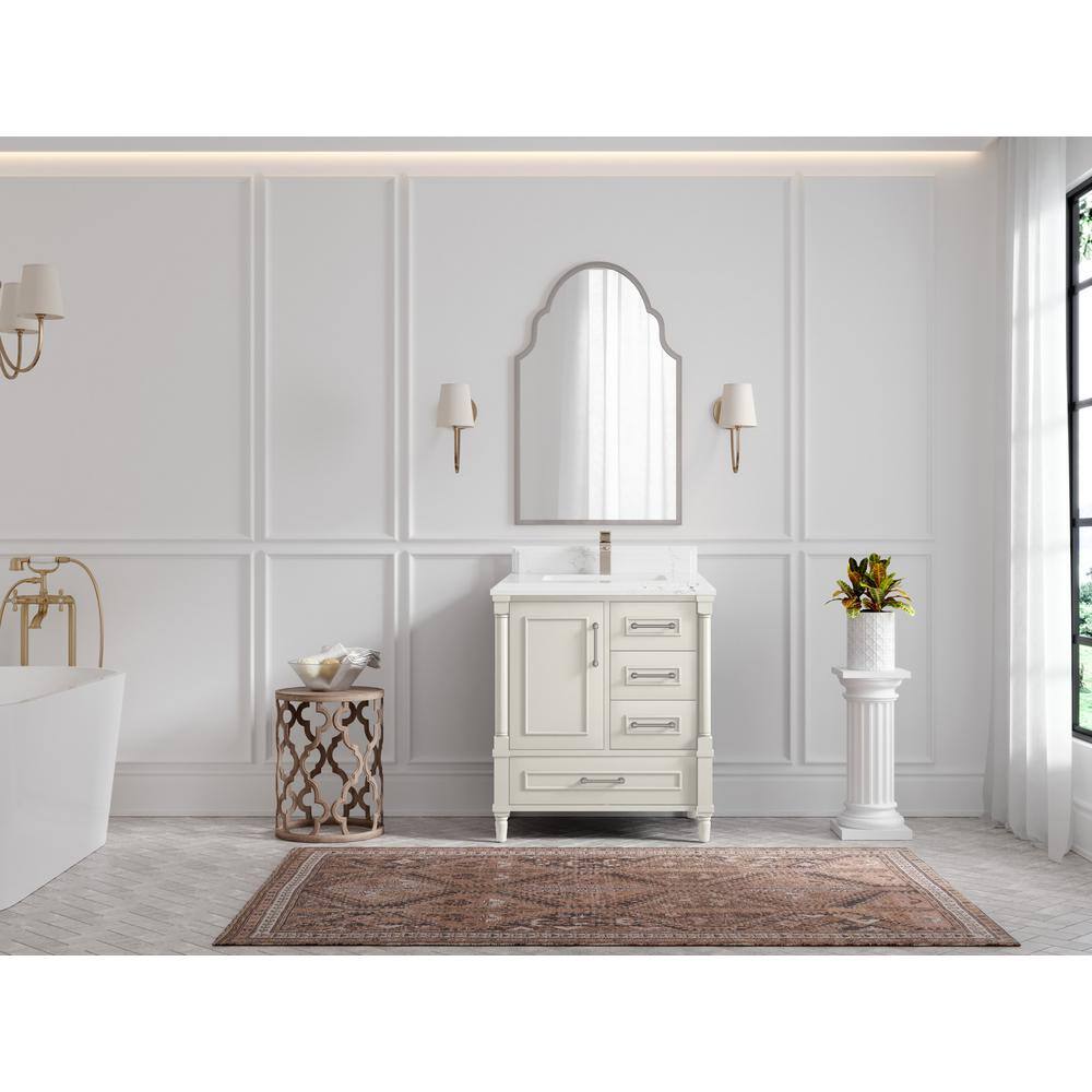Alabaster White Solid Wood Single Bathroom Vanity with Quartz Top