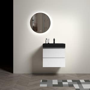 Aaby 24 in. W x 18 in. D x 25 in. H Wall Mounted Floating Bath Vanity Cabinet in White with Black Quartz Top and Sink