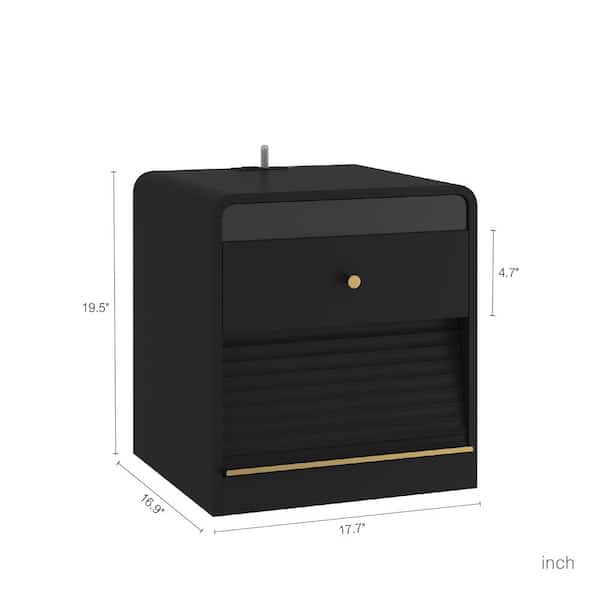 2 Drawer Black Nightstand with Charging Station Smart Nightstand