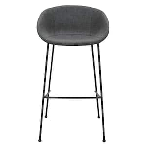 29.93 in. Black and Gray Low Back Metal Bar Chair with Fabric Seat Set of 2