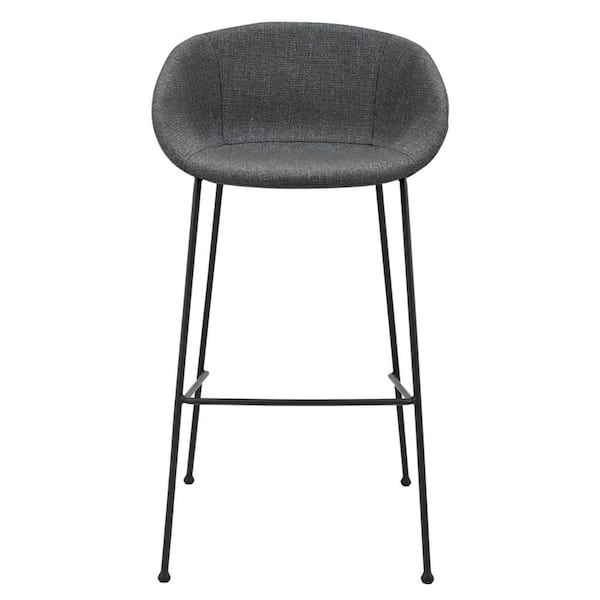 HomeRoots 29.93 in. Black and Gray Low Back Metal Bar Chair with Fabric Seat Set of 2