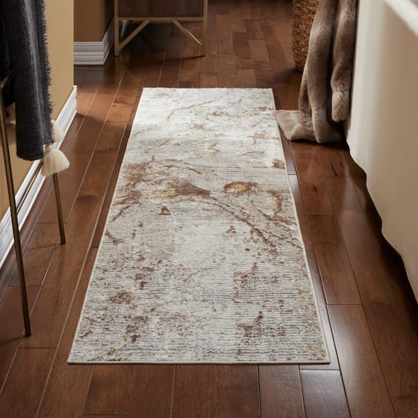Luxe Opaline Bold Marble Taupe 2 ft. x 7 ft. Runner Rug