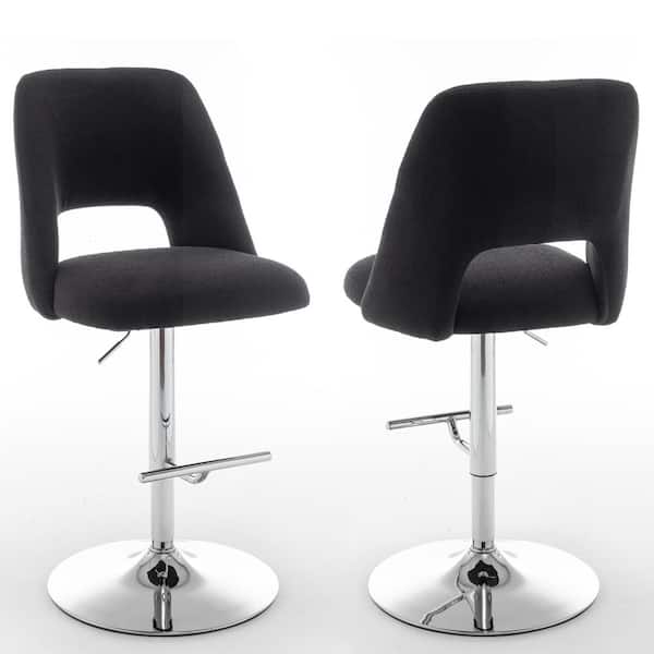 Best Quality Furniture Jovana 41 in. Boucle Fabric Black Low Back Metal Frame Adjustable Bar Stool with Swivels (Set of 2)
