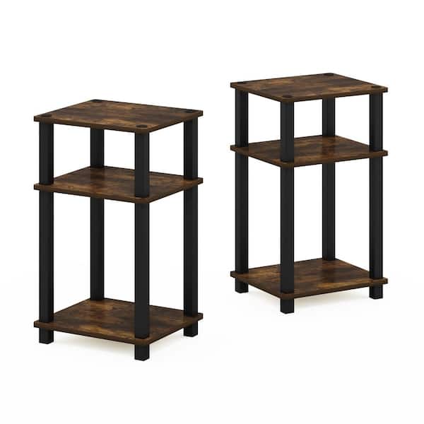 Furinno Turn-N-Tube 13.4 in. 3-Shelf Amber Pine/Black End Table (2-Pack)