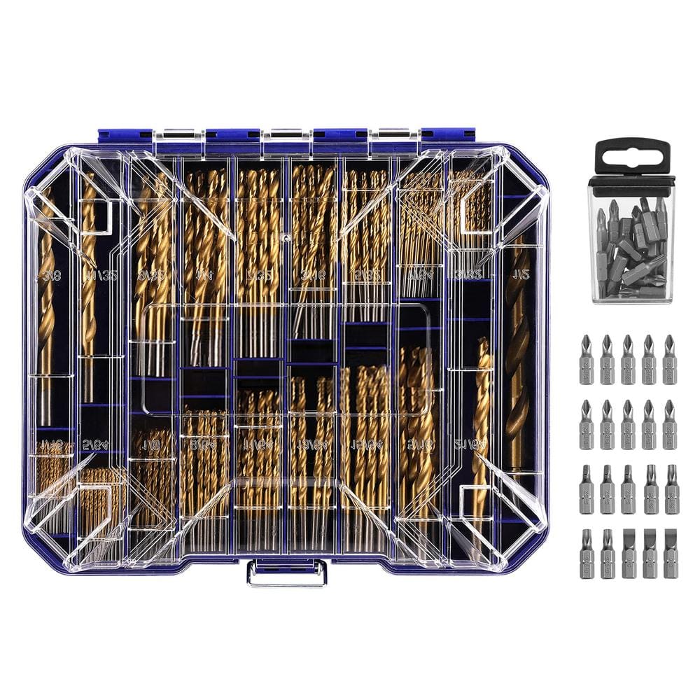 276-Pieces Titanium Twist Drill Bit Set, 135° Tip High Speed Steel Drillin