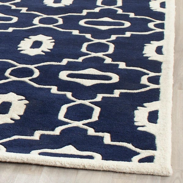 Safavieh Chatham Collection CHT745C Handmade Geometric Premium Wool Area Rug Ivory Dark Blue 5' x 8' 