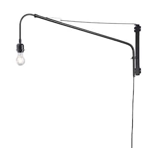 Vienna 1-Light Plug-In Adjustable Swing Arm Wall Lamp In Matte Black Extendable Arm Without Shade