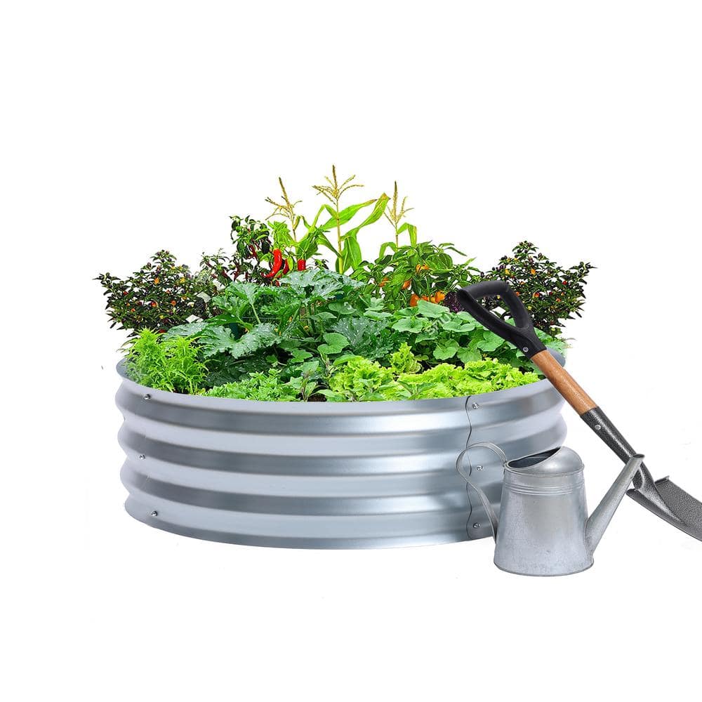 36-inch Silver Galvanized Metal Round Raised Garden Bed Planter