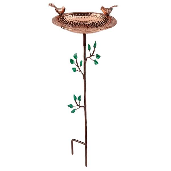 Good Directions Pure Copper Birdbath, Featuring Two Copper Birds and a Tree Themed Multi-Pronged Garden Pole