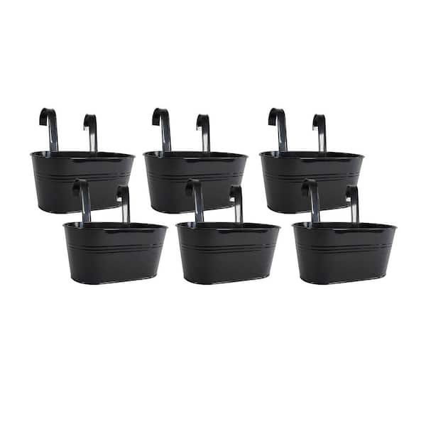 10 in. Black Metal Weather-Resistant Hanging Planter with Detachable Hooks and Drainage, Railing Pots 6 Pack