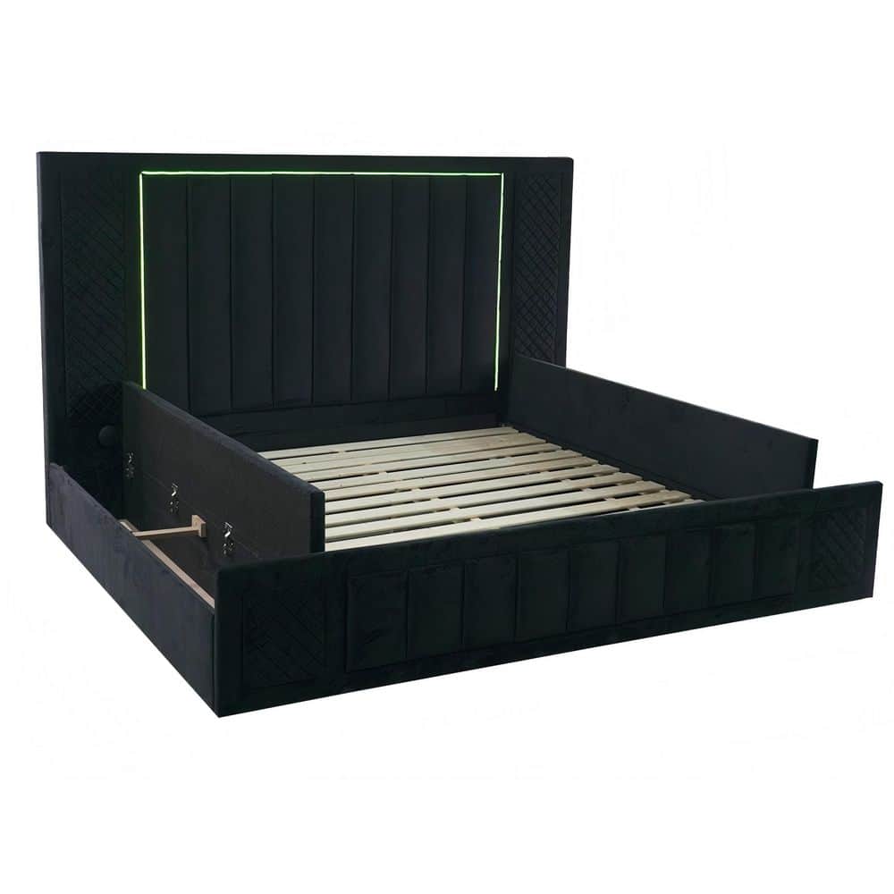 Black Wood Frame King Platform Bed with Panel Bed, Kids Bed, Adult Bed, Bedroom Storage, Bedroom Ambience, Storage Bed price history on PriceWatchPro