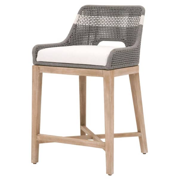 Benjara 35 in. Dark Gray Low Back Metal Frame Fabric Upholstered Interwoven Rope Counter Height Bar Stool with Stretcher