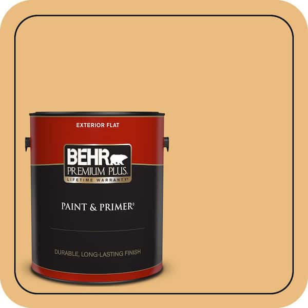 BEHR PREMIUM PLUS 1 gal. #310D-4 Gold Buff Flat Exterior Paint & Primer