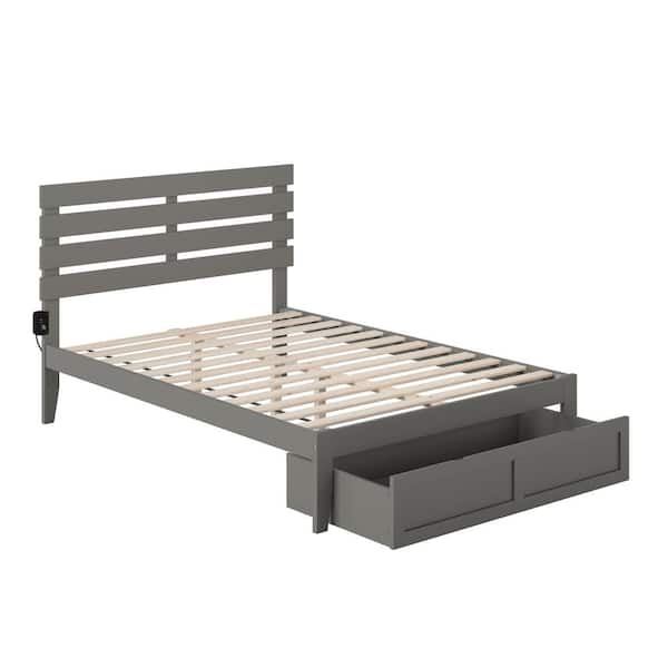 AFI Oxford Grey Full Bed with Foot Drawer and USB Turbo Charger