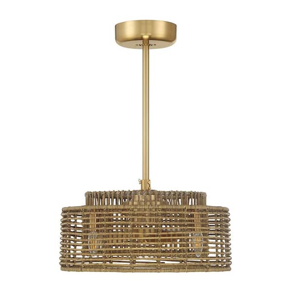 Savoy House Ferndale 20 in. W 4-Light Warm Brass Indoor/Outdoor Ceiling Fan D'Lier with Rattan Shade and Remote and Bulbs Included