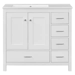 36 in. W x 18 in. D x 33.9 in. H Single Sink Freestanding Bath Vanity in White with White Ceramic Top