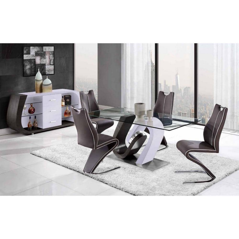 Rectangular Glass Top Dining Table with Geometric Base