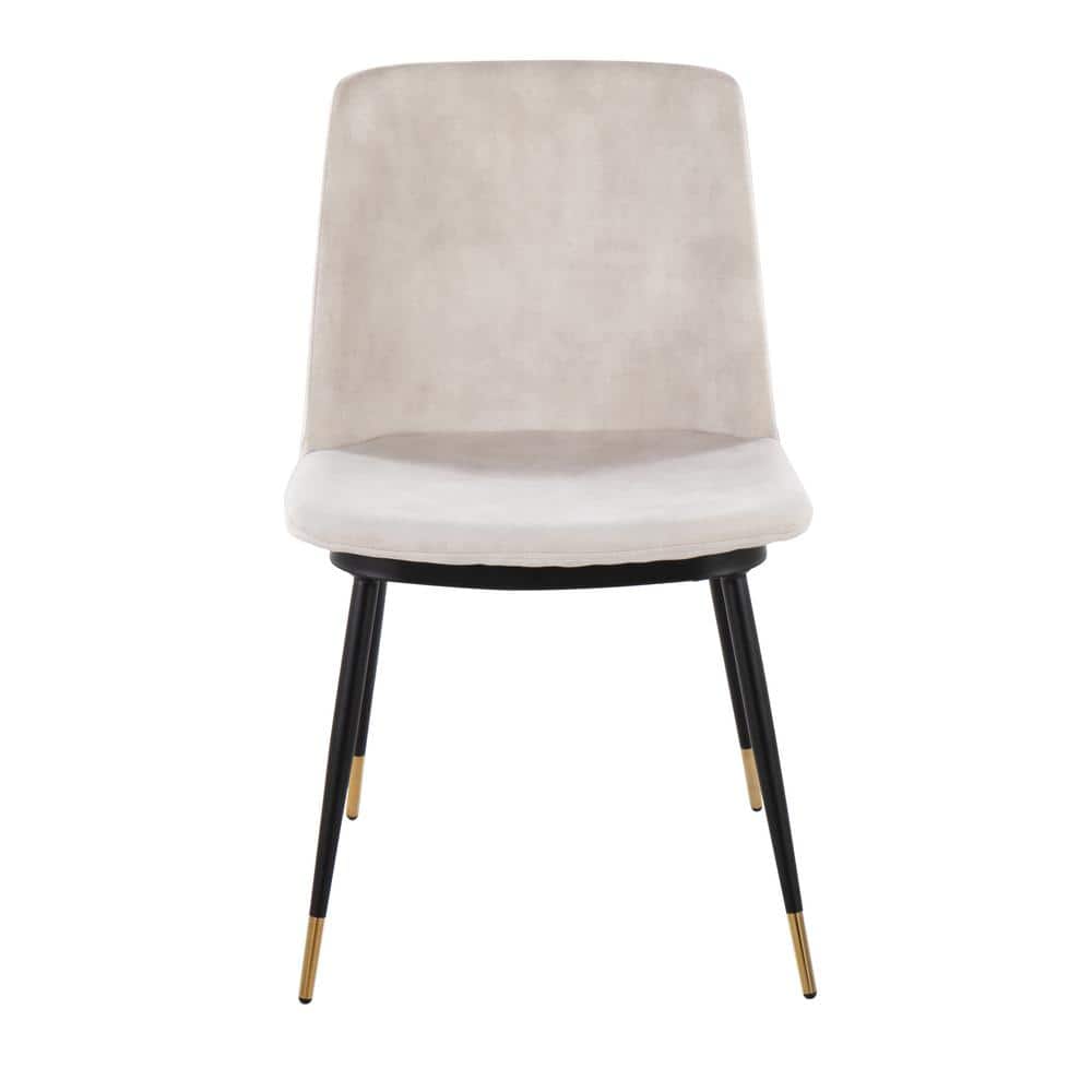Beige Velvet Upholstered Side Chair with Metal Legs, Set of 2