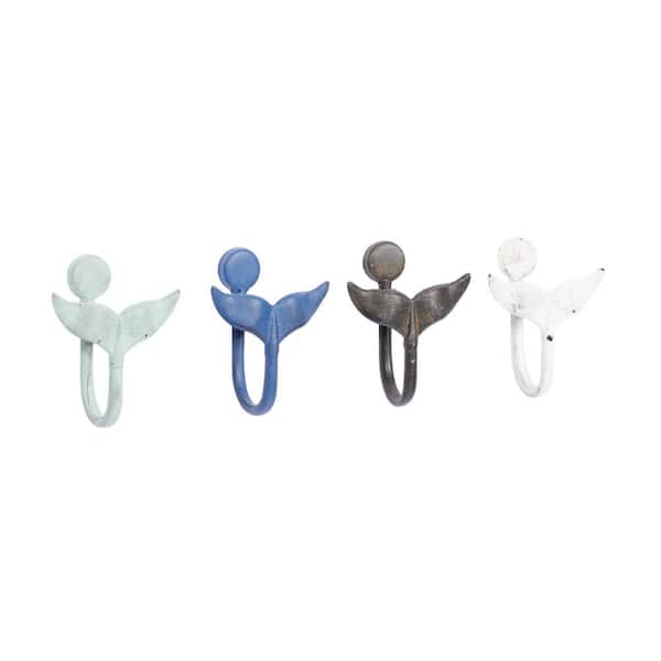 Litton Lane Multi Colored Single Hanger Whale Wall Hook (Set of 4) 59418 -  The Home Depot