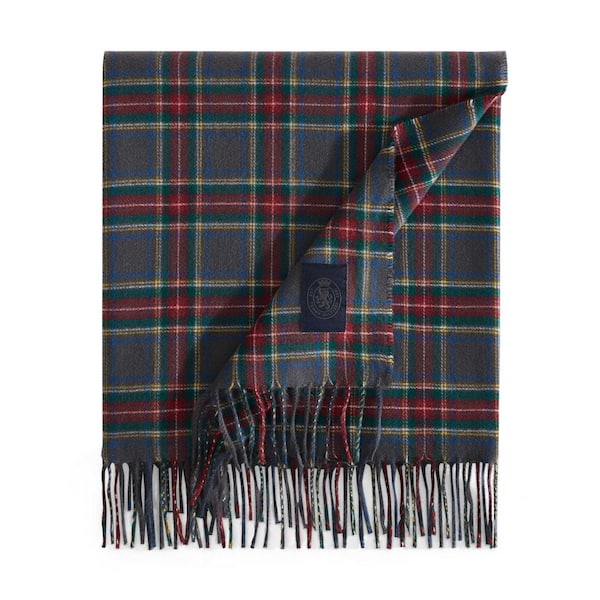 TH Spruce Tartan 1-Piece Grey Plush Fleece 50 in. x 70 in. Throw Blanket