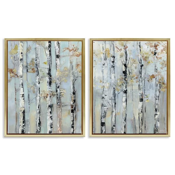Autumnal Birch Trees by Sally Swatland 2 Piece Gold Floater Frame Abstract Graphic Art Print 31 in. x 25 in.