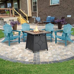 5-Piece Plastic Patio Fire Pit Set with HDPE Adirondack Chair, Blue