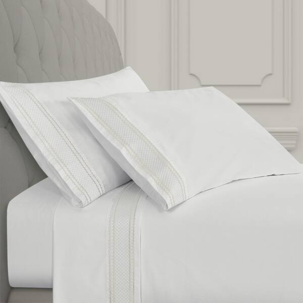 Unbranded Montefiore 4-Pieces White Cotton King Sheet Set