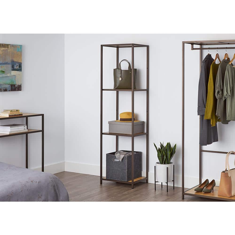 Bronze Anthracite Modern Bamboo 4-Tier 72" Shelving Tower