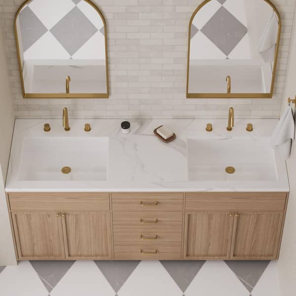 Waterfall 3-Hole High Arc 8 in. Widespread Double Handle Bathroom Faucet in Brushed Gold Drain Included（2pack）