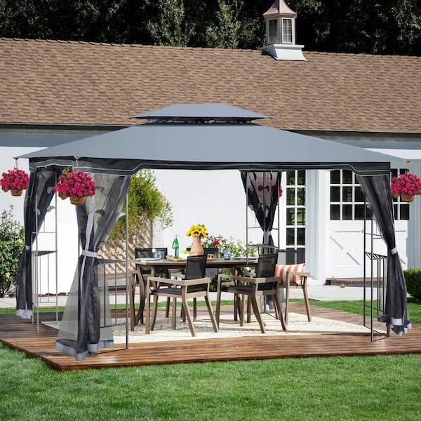 Unbranded 13 ft. x 10 ft. Outdoor Patio Gazebo Canopy Tent with Ventilated Double Roof, Mosquito Net for Lawn, Garden, Yard Gray