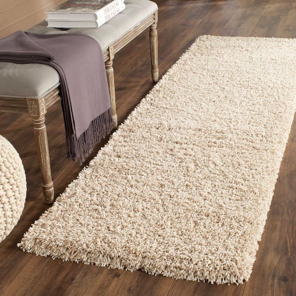 California Shag Beige 2 ft. x 17 ft. Solid Runner Rug