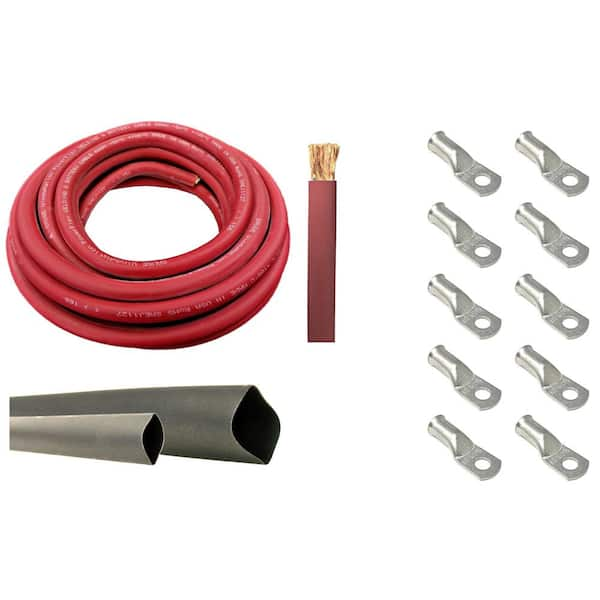 WindyNation 2/0-Gauge 10 ft. Red Welding Cable Kit Includes 10-Pieces of  Cable Lugs and 3 ft. Heat Shrink Tubing 20G-10R-10LG38-HS - The Home Depot