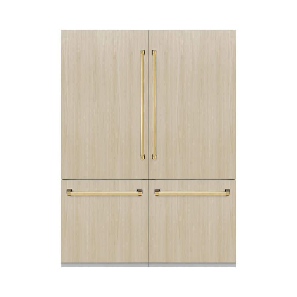 Autograph Edition 60 in. 4-Door Panel Ready French Door Refrigerator w/Ice and Water Dispenser and Polished Gold Handle