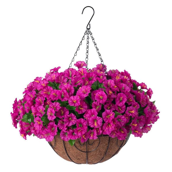 Unbranded Patio Decoration Series: 21.6 in. H x 15.7 in. W Purple Artificial Petunias Flowers with Hanging Baskets