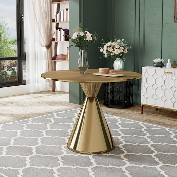 Boyel Living Gold 39 in. Pedestal Dining Table Wood (Seat-4)