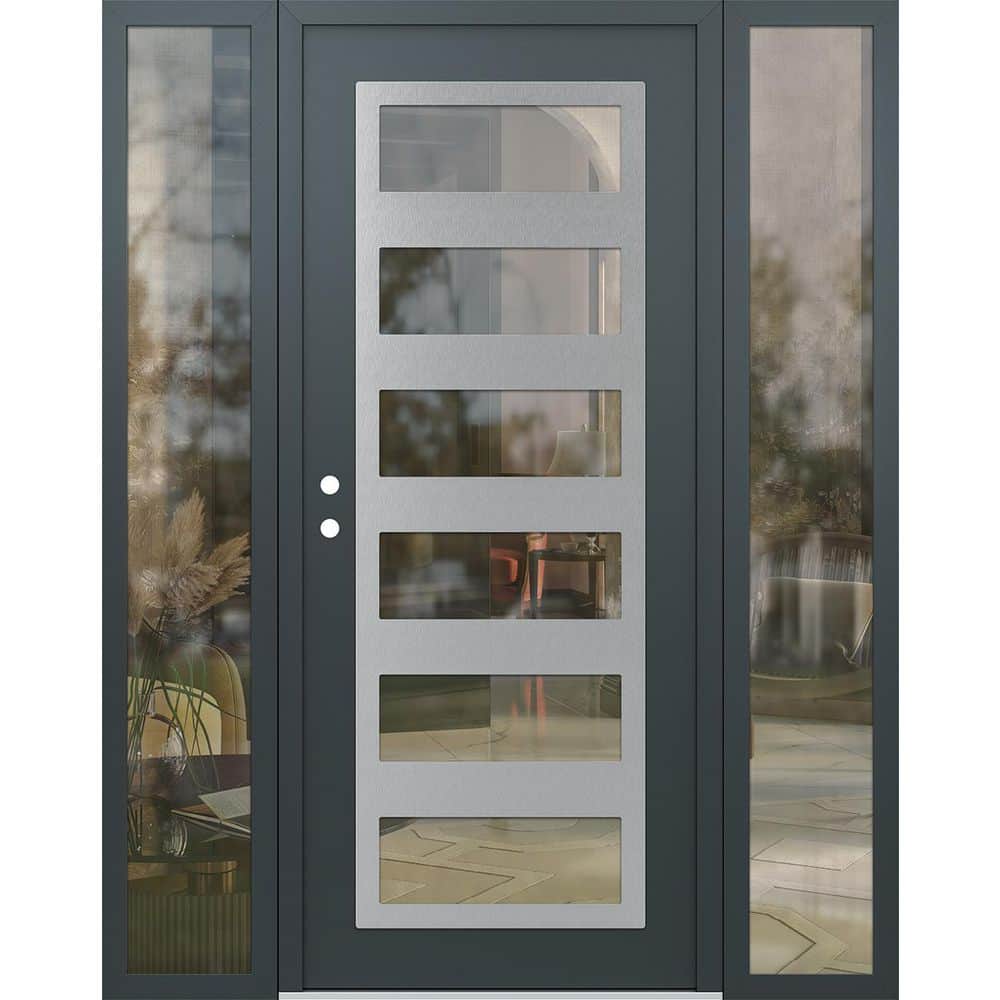C9 68 in. x 80 in. Silver P Right-Hand/Inswing Clear Glass Anth/Anth 2 Sidelite Steel Prehung Front Door price history on PriceWatchPro