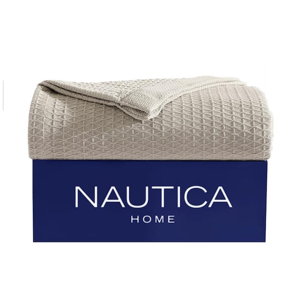 Nautica Baird 1-Piece Beige Cotton Twin Knitted Blanket