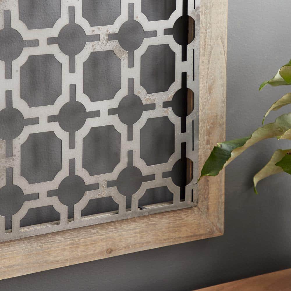 Rustic Farmhouse Iron & Wood Geometric Wall Decor Set, 19" Square
