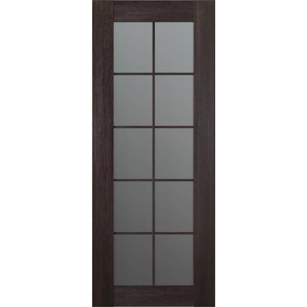 Vona 10 Lite 28 in. x 84 in. No Bore Solid Core Frosted Glass And Veralinga Oak Wood Composite Interior Door Slab