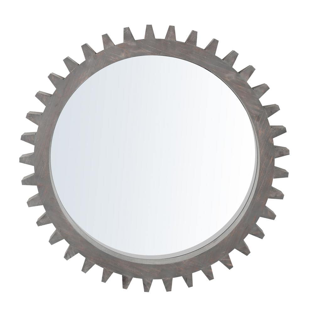 26 in. W x 26 in. H Round Framed Black Brown Vintage Mirror