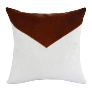 Austin Ivory/Brown Color Block Faux Leather Square 20 in. x 20 in. Indoor Throw Pillow