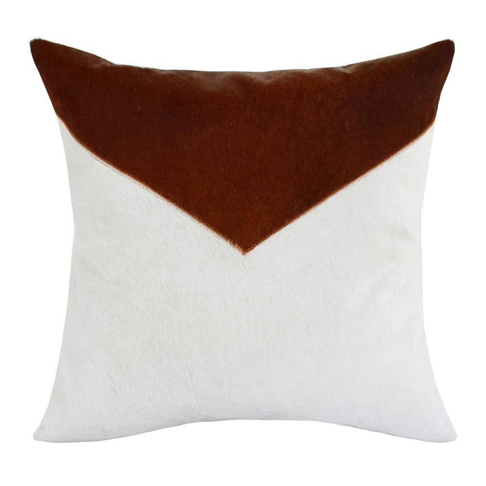 Austin Ivory/Brown Color Block Faux Leather Square 20 in. x 20 in. Indoor T