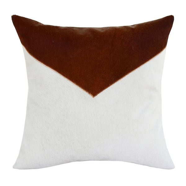 Unbranded Austin Ivory/Brown Color Block Faux Leather Square 20 in. x 20 in. Indoor Throw Pillow